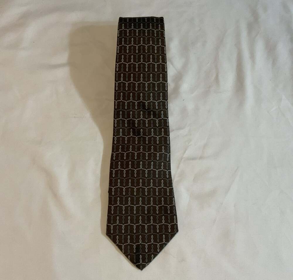 Hermes Paris  100% Silk 7151 FA Men’s Tie Brown With White & Gray